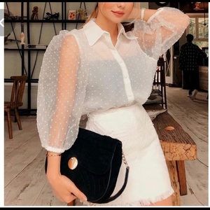 Zara Organza Puff Sleeves Sheer Blouse Sz Xs